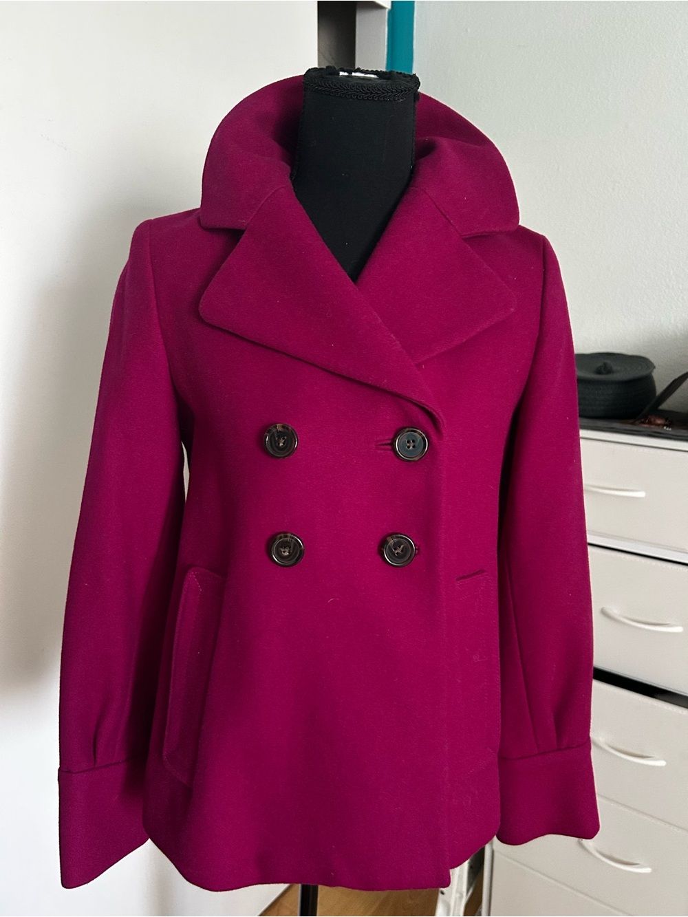 Banana Republic Raspberry Double-Breasted Wool Peacoat